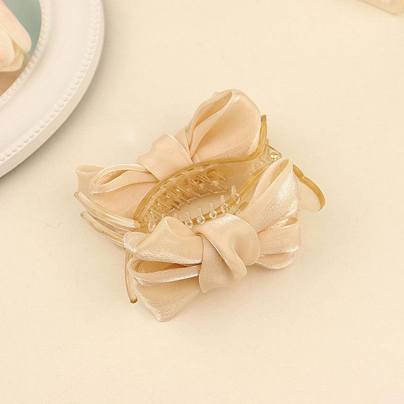 Mesh Bow Hair Claw Clip Nonslip Ponytail Bun Holder