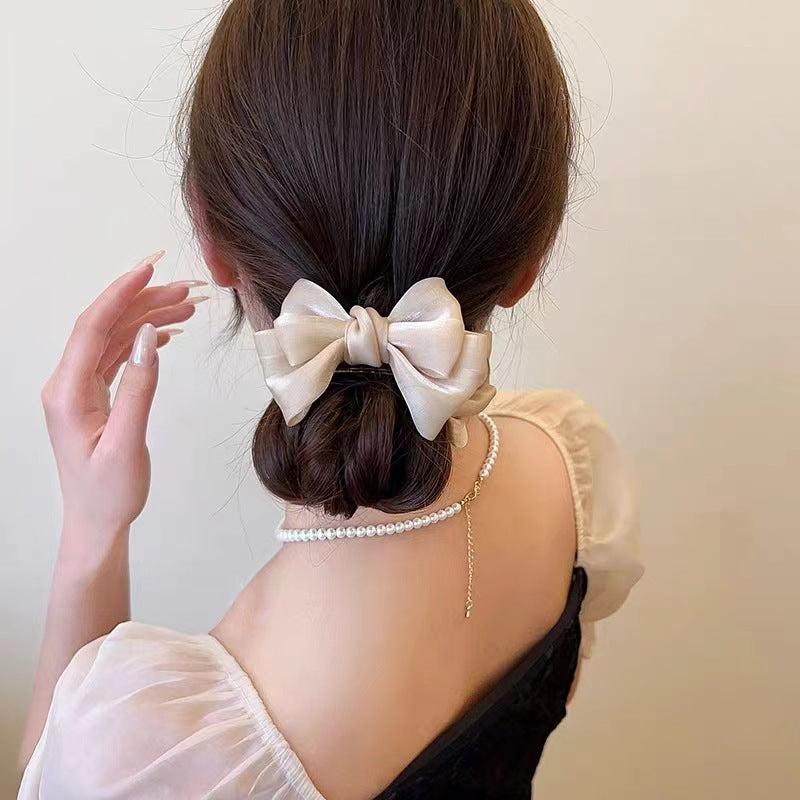 Mesh Bow Hair Claw Clip Nonslip Ponytail Bun Holder