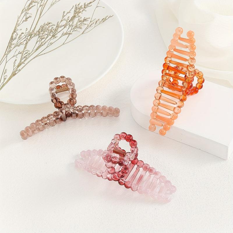 3pcs Beaded Hair Claw Gradient Hair Claw Nonslip Ponytail Holder