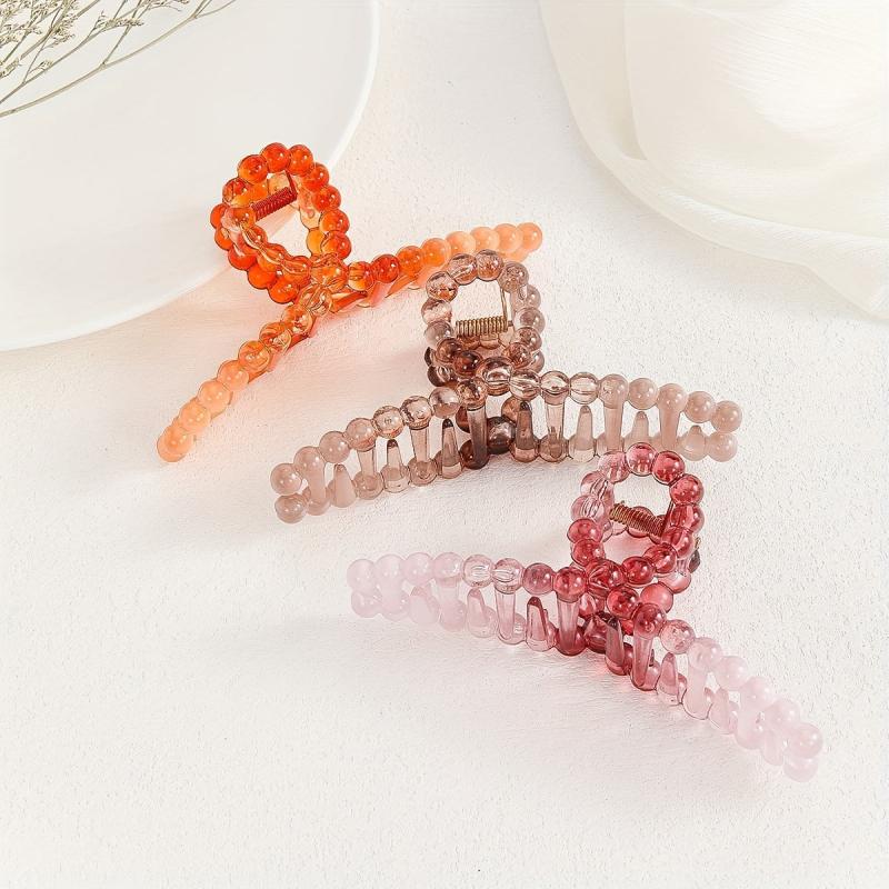 3pcs Beaded Hair Claw Gradient Hair Claw Nonslip Ponytail Holder