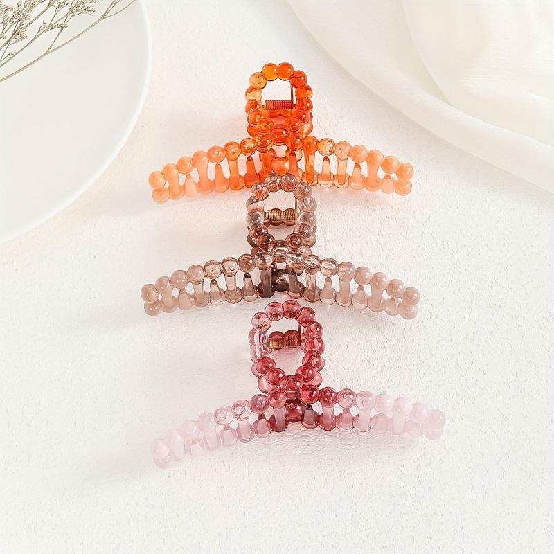 3pcs Beaded Hair Claw Gradient Hair Claw Nonslip Ponytail Holder