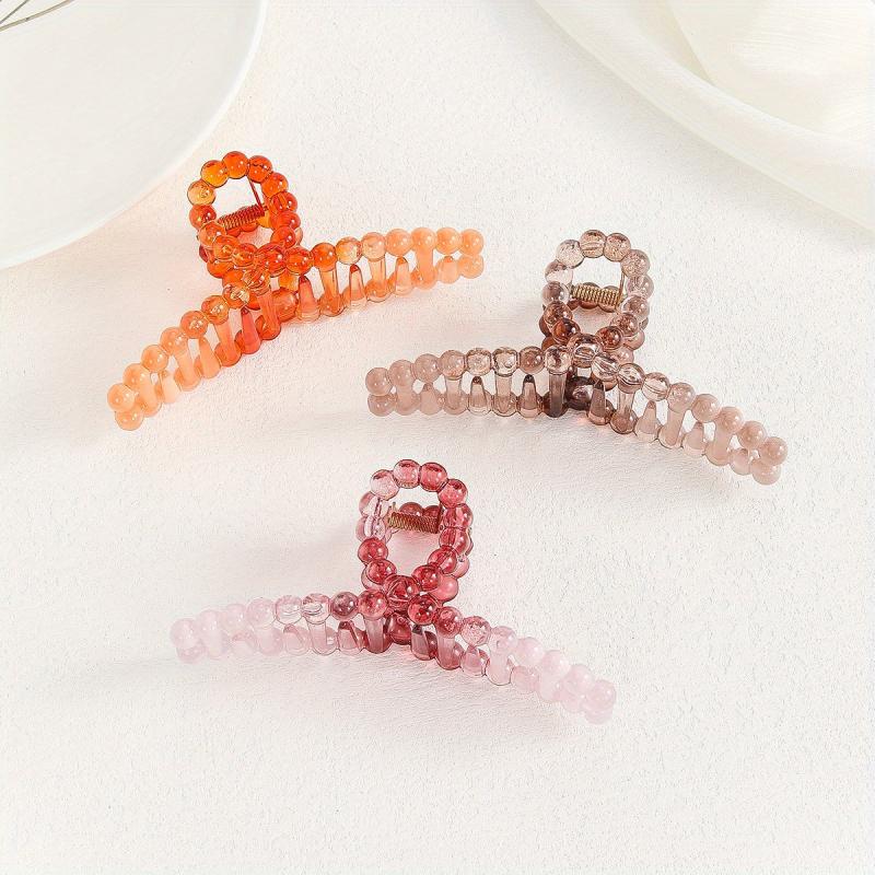 3pcs Beaded Hair Claw Gradient Hair Claw Nonslip Ponytail Holder