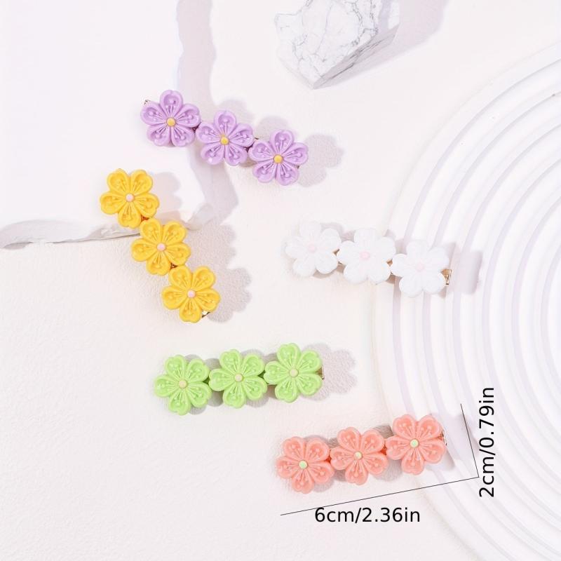 5pcs Candy Flower Hair Clip Duck Billed Clip For Hair Bang Braids