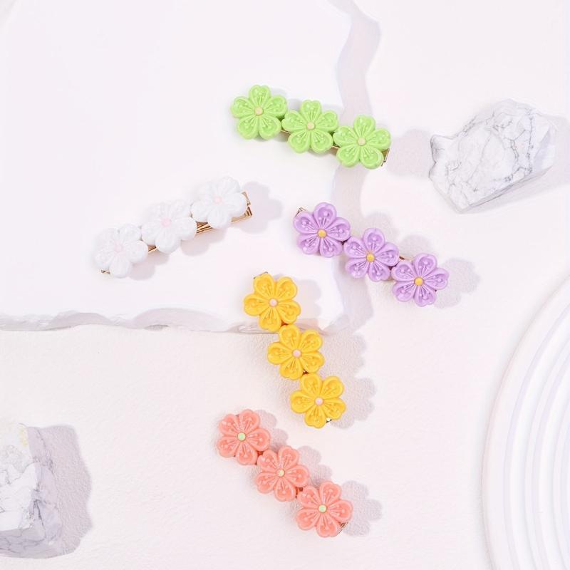 5pcs Candy Flower Hair Clip Duck Billed Clip For Hair Bang Braids