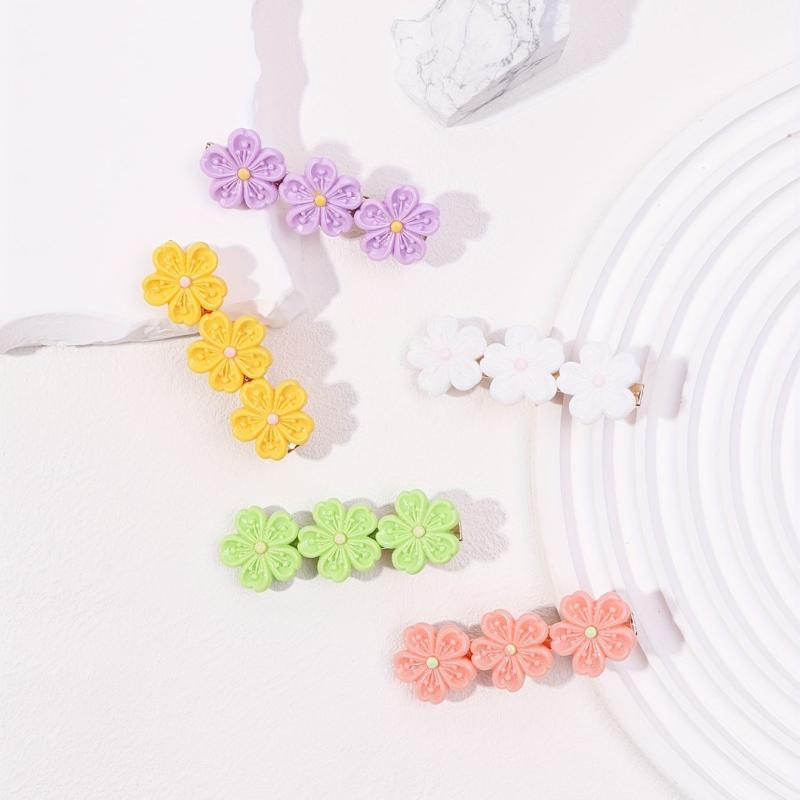 5pcs Candy Flower Hair Clip Duck Billed Clip For Hair Bang Braids