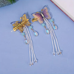 Y2K Purple Butterfly Hair Clip Crystal Beaded Duck Billed Clip Alloy Hair Clip