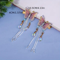 Y2K Purple Butterfly Hair Clip Crystal Beaded Duck Billed Clip Alloy Hair Clip