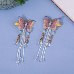 Y2K Purple Butterfly Hair Clip Crystal Beaded Duck Billed Clip Alloy Hair Clip