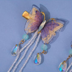 Y2K Purple Butterfly Hair Clip Crystal Beaded Duck Billed Clip Alloy Hair Clip