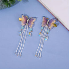 Y2K Purple Butterfly Hair Clip Crystal Beaded Duck Billed Clip Alloy Hair Clip