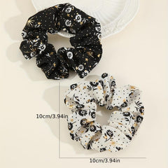 2pcs Boho Foral Print Scrunchies Hair Tie Glod Sparkle Hair Rope
