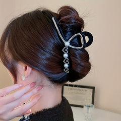 Heart Hair Claw Clip w/ Pearl Chain - Girls Ponytail Hol
