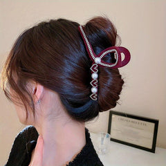 Heart Hair Claw Clip w/ Pearl Chain - Girls Ponytail Hol
