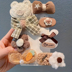 8pcs Baby Girls Hair Clip Cartoon Bow Flower Plush Bear Duck Billed Clip