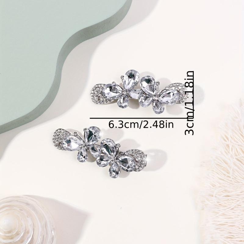 2pcs Rhinestone Butterfly Hair Clip, Glitter Duck Billed Alloy Clip