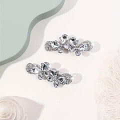 2pcs Rhinestone Butterfly Hair Clip, Glitter Duck Billed Alloy Clip