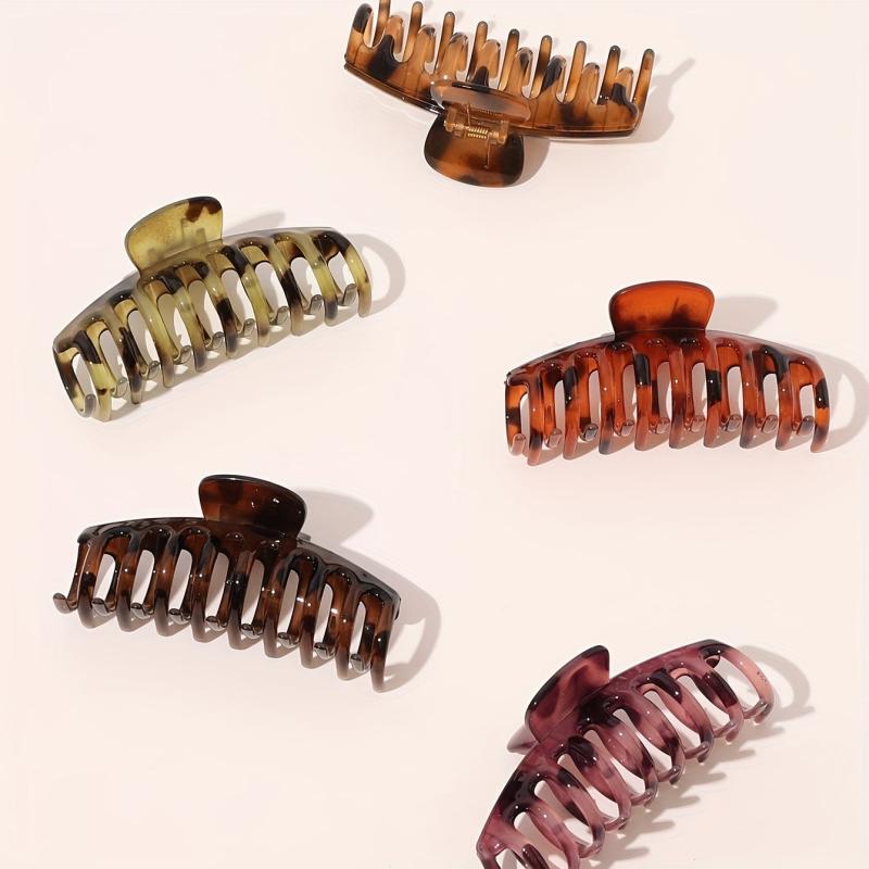 5pcs Large Leopard Pattern Hair Claw Nonslip Ponytail Holder