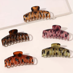 5pcs Large Leopard Pattern Hair Claw Nonslip Ponytail Holder