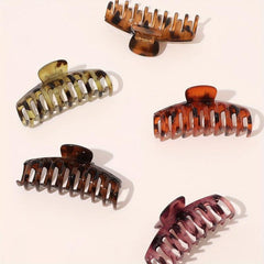 5pcs Large Leopard Pattern Hair Claw Nonslip Ponytail Holder