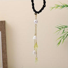 Chinese Hair Tie Bell Orchid Tassel Faux Pearl Petal Hair Rope