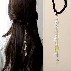 Chinese Hair Tie Bell Orchid Tassel Faux Pearl Petal Hair Rope