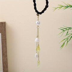Chinese Hair Tie Bell Orchid Tassel Faux Pearl Petal Hair Rope