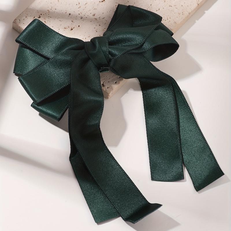 Green Tassel Bow Hair Clip Back Hair Tie For Ponytail Bun
