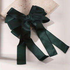 Green Tassel Bow Hair Clip Back Hair Tie For Ponytail Bun