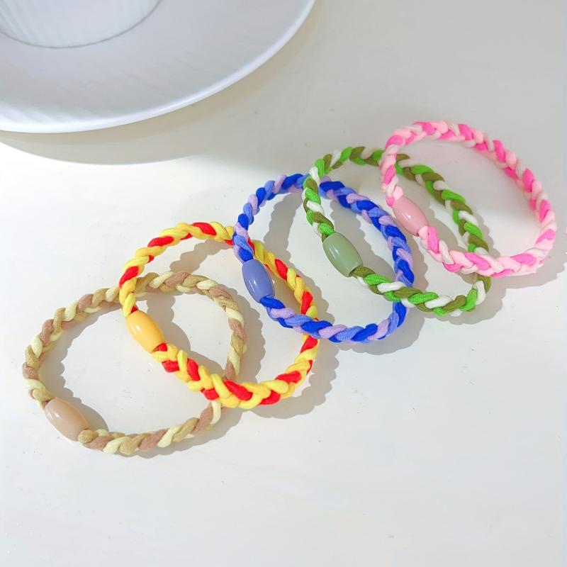 5pcs Rainbow Hair Tie Bracelet Braided Hair Rope Ponytail Holder Women Girls