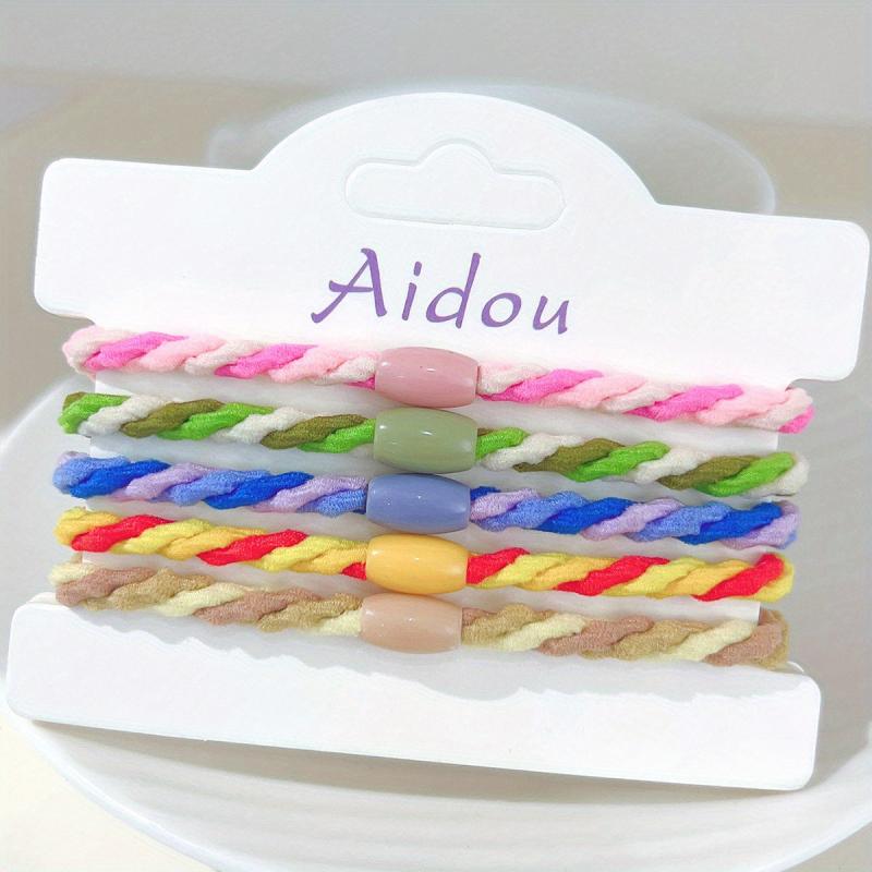 5pcs Rainbow Hair Tie Bracelet Braided Hair Rope Ponytail Holder Women Girls