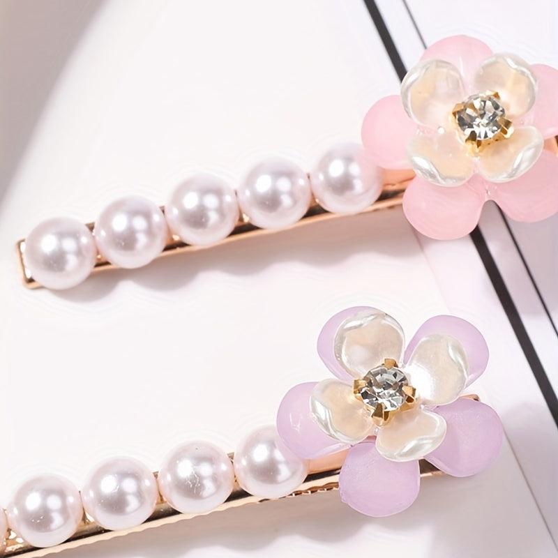 Faux Pearl Flower Hair Clip Non Slip Side Hair Accessories