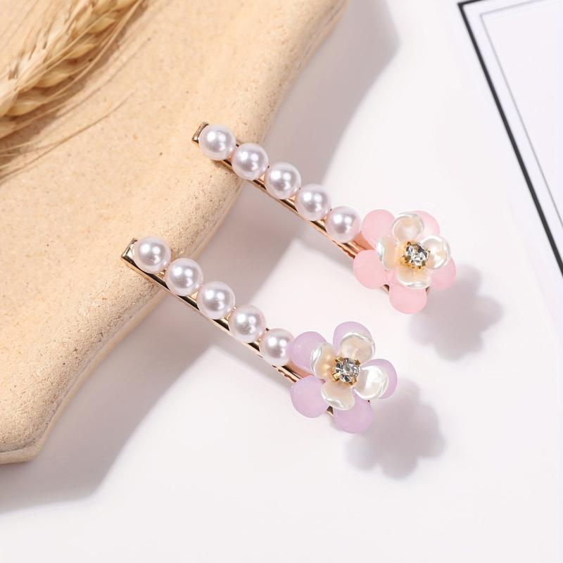 Faux Pearl Flower Hair Clip Non Slip Side Hair Accessories