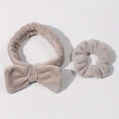 Plush Hair Accessories Set Soft Headband Wristband for Skincare Spa