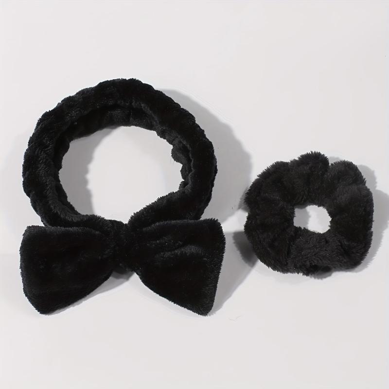 Plush Hair Accessories Set Soft Headband Wristband for Skincare Spa