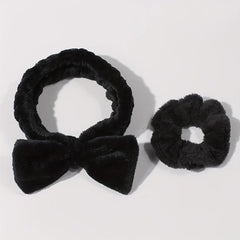 Plush Hair Accessories Set Soft Headband Wristband for Skincare Spa