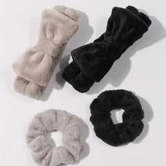Plush Hair Accessories Set Soft Headband Wristband for Skincare Spa
