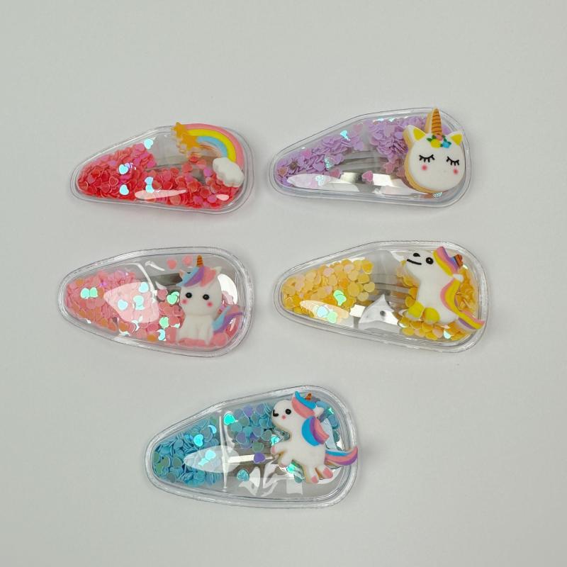 5pcs Baby Girls Snap Clip Unicorn Decor Hair Clip