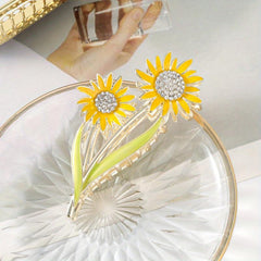 Sun Flower Rhinestone Hair Claw Back Head Clip Sense Shark Claw Flower Headwear