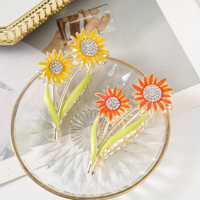Sun Flower Rhinestone Hair Claw Back Head Clip Sense Shark Claw Flower Headwear