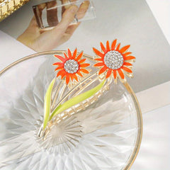 Sun Flower Rhinestone Hair Claw Back Head Clip Sense Shark Claw Flower Headwear