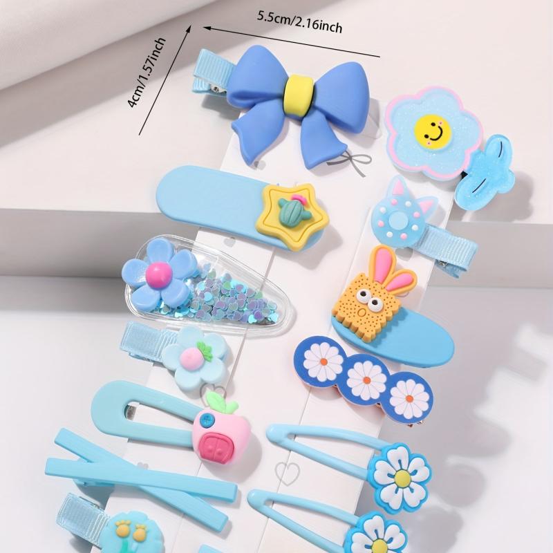 14pcs Girls Hair Clip Resin Flower Fruit Duck Billed Clip