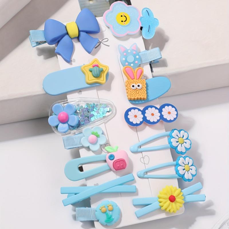 14pcs Girls Hair Clip Resin Flower Fruit Duck Billed Clip