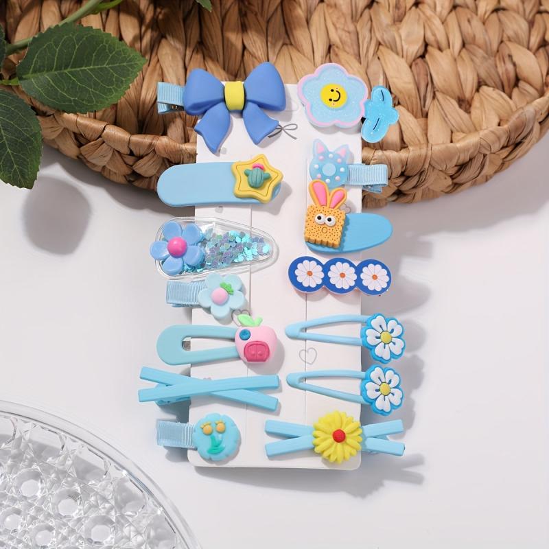 14pcs Girls Hair Clip Resin Flower Fruit Duck Billed Clip