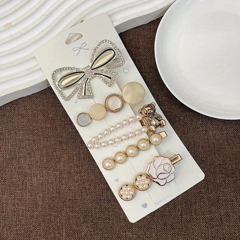 Faux Pearl Hair Clip Star Bowknot Duck Billed Clip Hollow Bear Hair Pin