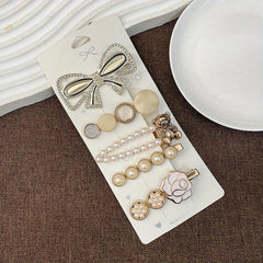 Faux Pearl Hair Clip Star Bowknot Duck Billed Clip Hollow Bear Hair Pin