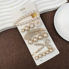 Faux Pearl Hair Clip Star Bowknot Duck Billed Clip Hollow Bear Hair Pin