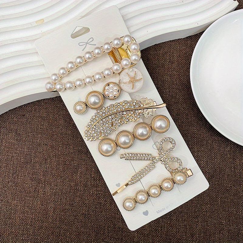 Faux Pearl Hair Clip Star Bowknot Duck Billed Clip Hollow Bear Hair Pin
