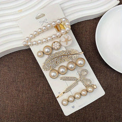 Faux Pearl Hair Clip Star Bowknot Duck Billed Clip Hollow Bear Hair Pin