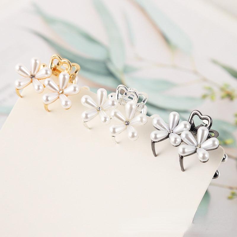 Faux Pearl Flower Small Hair Claw Alloy Hair Claw For Side Hair Bang Braids