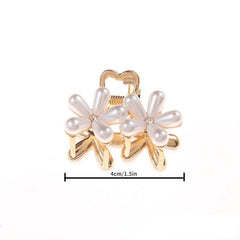 Faux Pearl Flower Small Hair Claw Alloy Hair Claw For Side Hair Bang Braids